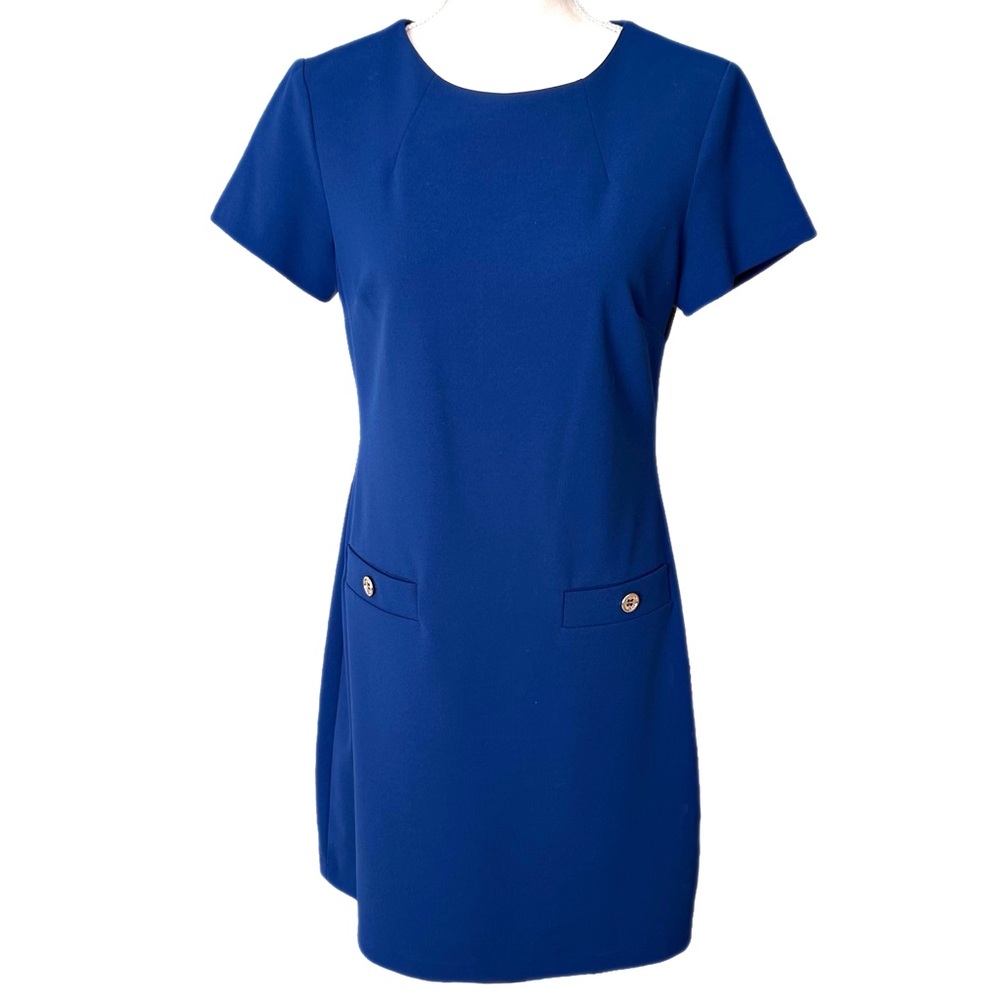 Tommy Hilfiger Blue Shift Dress Jewel Neck Office Career Desk to Dinner Size 8